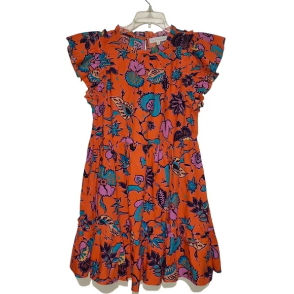 HOUSE OF HARLOW 1960 Floral Dress Ruffle Mini Prairie Cottage Orange M 8 - Picture 2 of 8